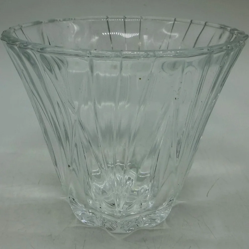 Clear Pressed Glass Flared Ribbed Vase Starburst Base Home Decor Excellent